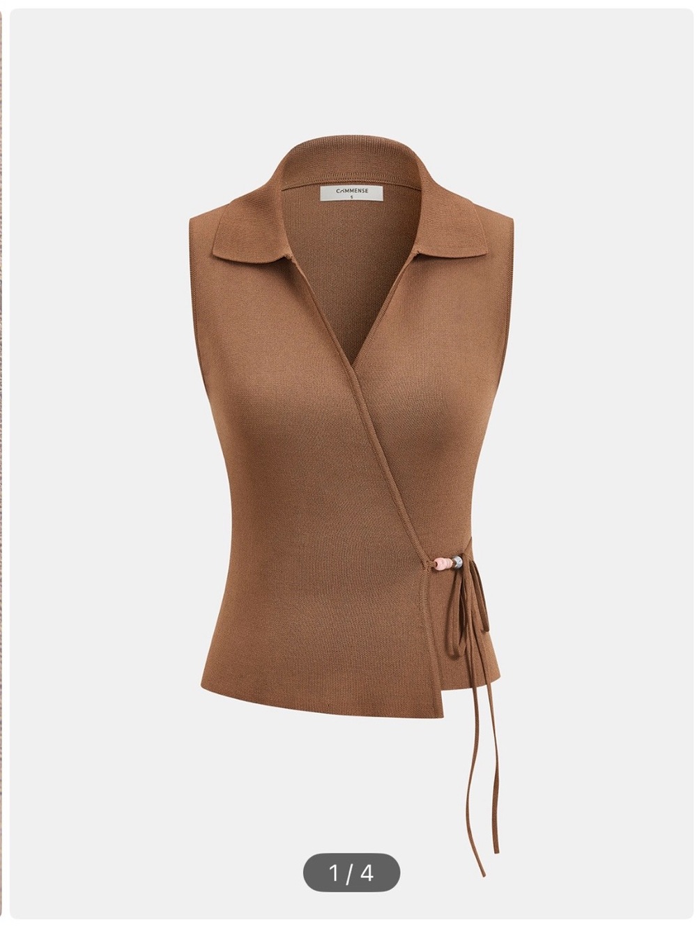 Commense Brown Wrap Knit Sleeveless Top